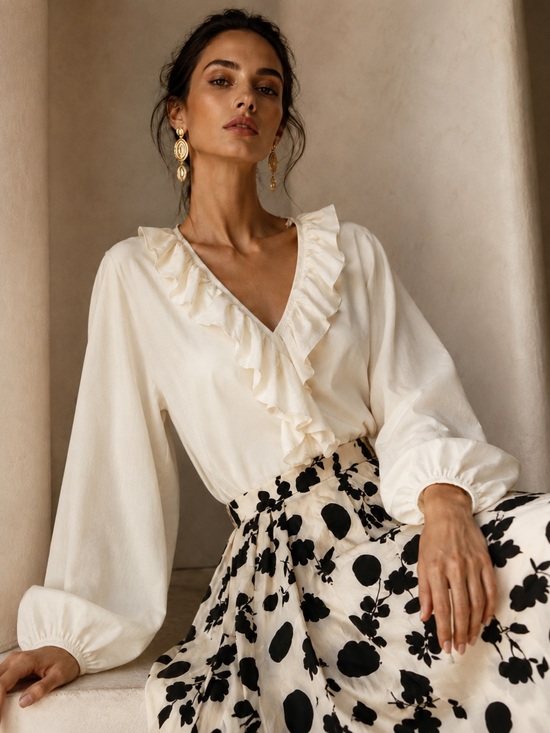 Nation LTD Tops - NATION LTD Giorgio Flouncetop in Porcelain | Size Small | New With Tags
